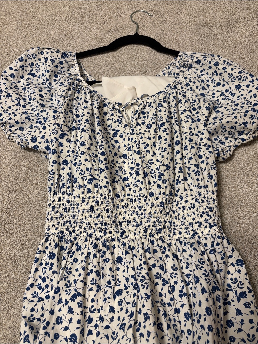 Uniqlo White Dress with Blue Floral Print